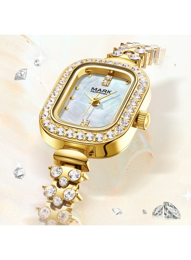 Mark Fairwhale Women’s Diamond-Studded Bracelet Watch | Gold-Tone Alloy Strap | Gold-Tone Metal Case | Water Resistant | Elegant Gift - Image 2